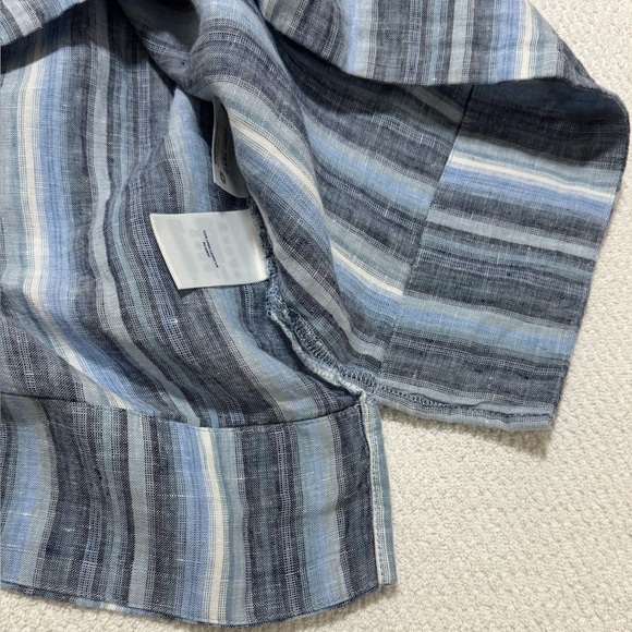 Lands End Women 1X(16W-18W) Blue Striped Linen 3/4 Sleeve Tunic Pockets Top - Picture 6 of 13